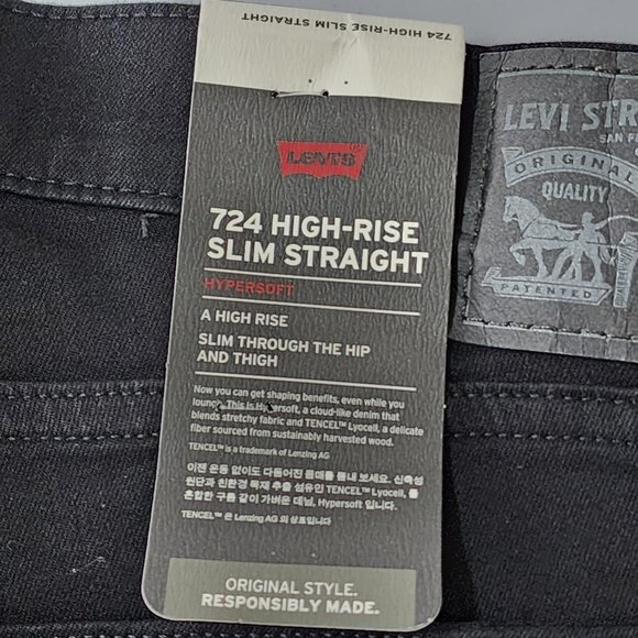 Levi’s Premium 724 Straight Jeans 33 Black NWT - Picture 3 of 9
